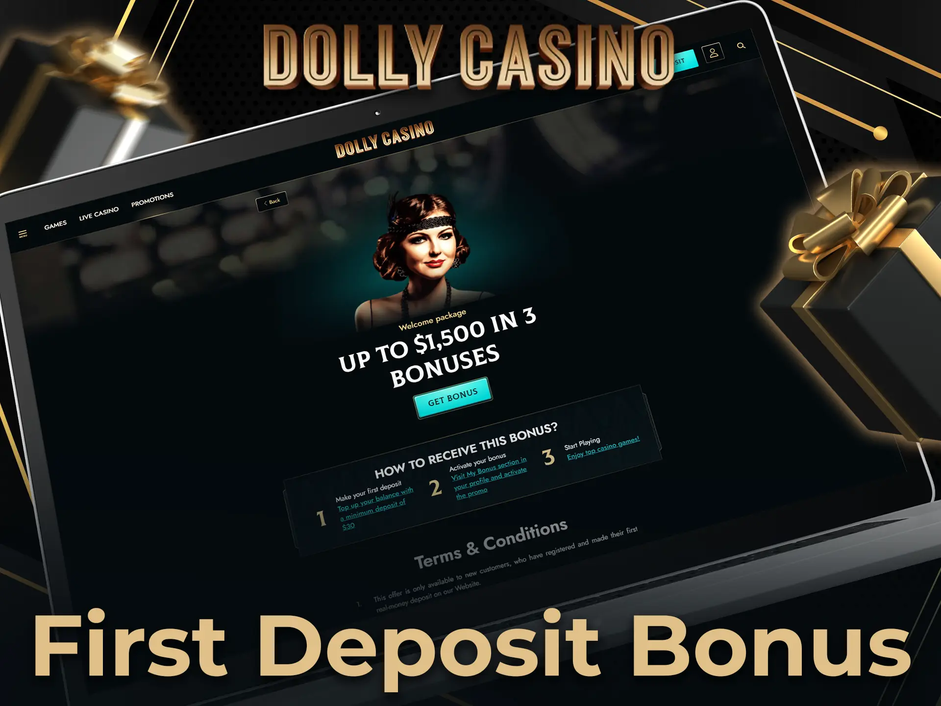 Player receives his first welcome bonus immediately after registering at Dolly Casino.