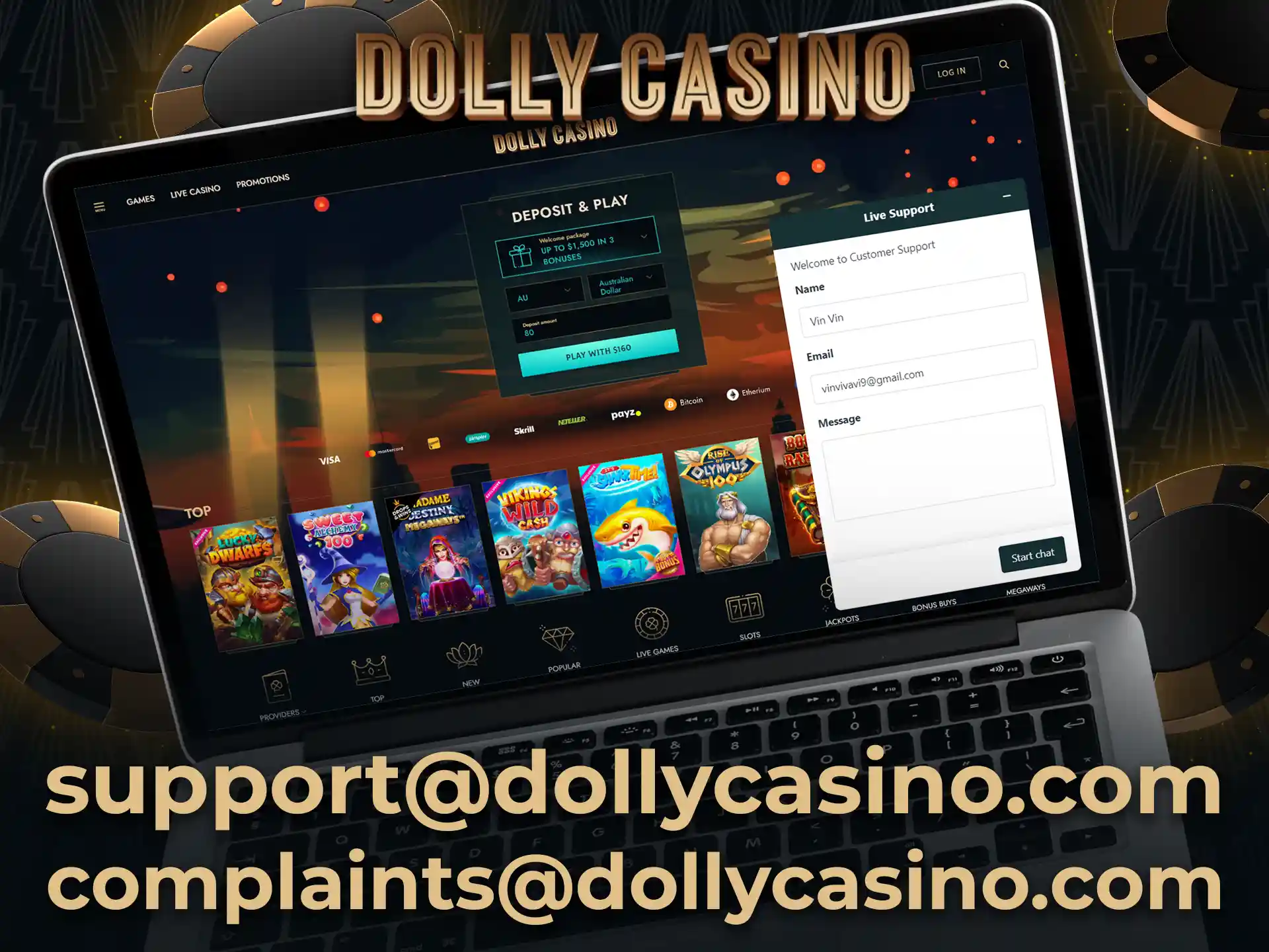 Ways to contact Dolly Casino support specialists.