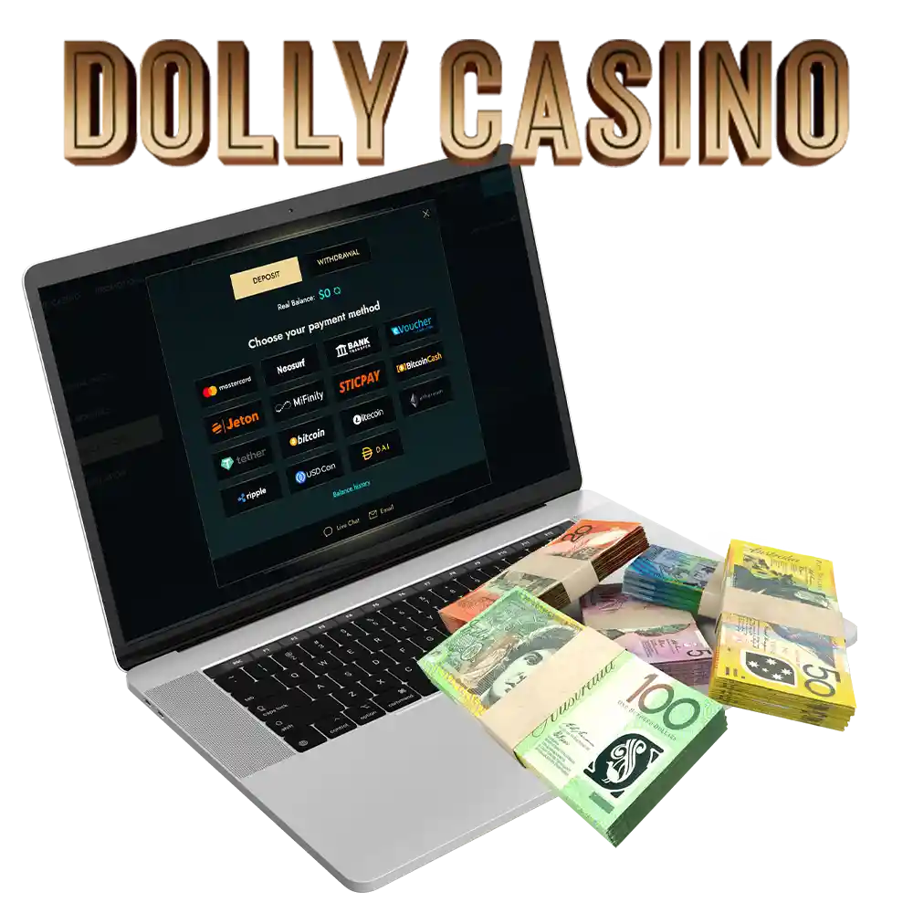 An overview of Dolly Casino's deposit and withdrawal methods in Australia.