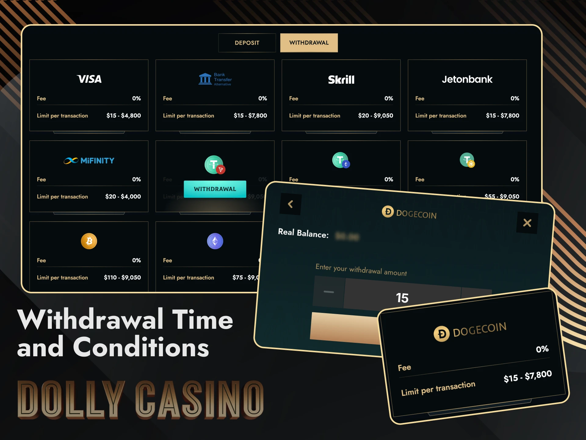Familiarize yourself with the withdrawal rules at Dolly Casino.