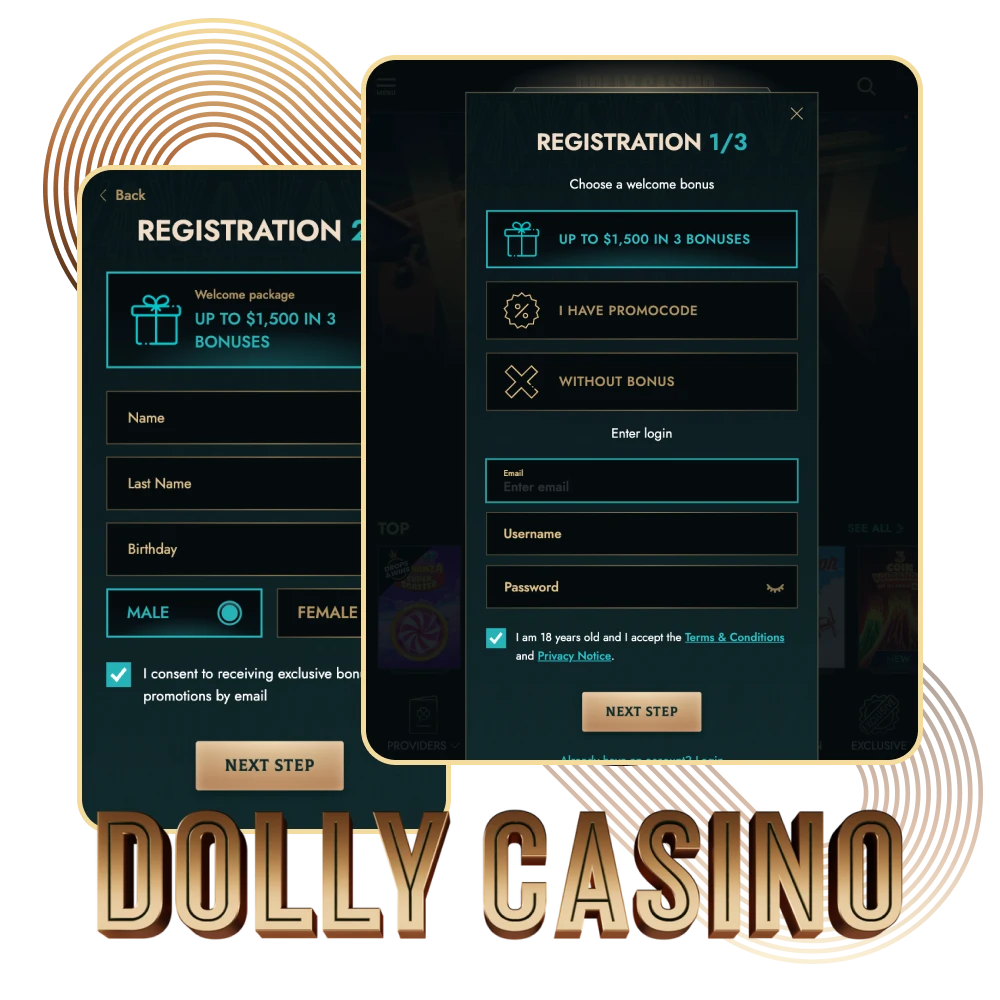 Dolly Casino's guide to signing up for an account.